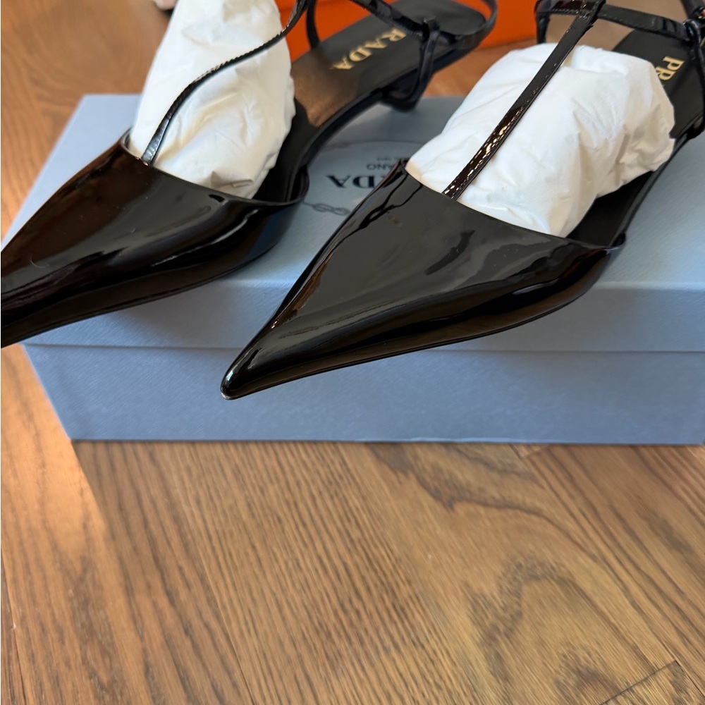 Prada T-Strap Patent Leather Kitten Heels